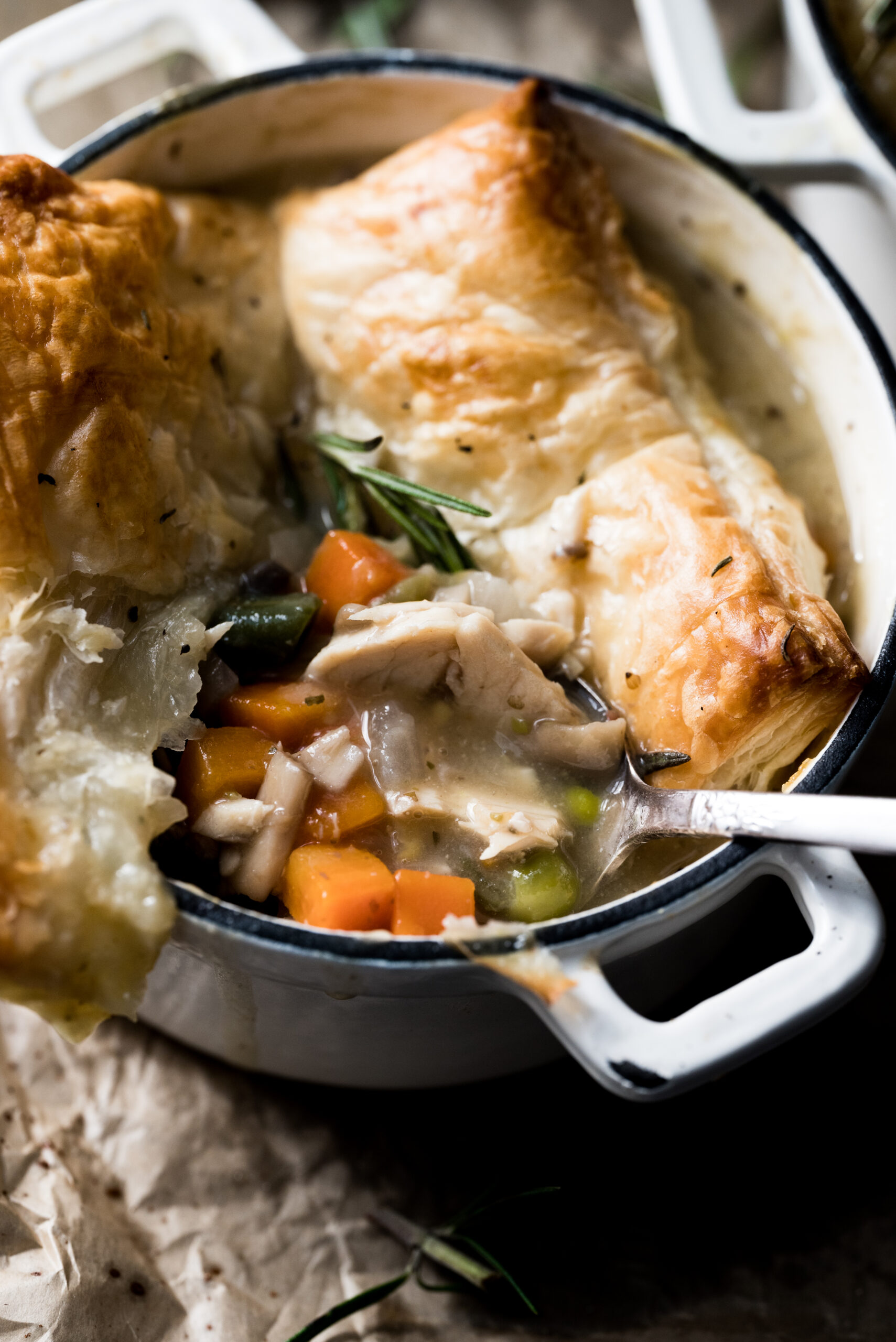 Turkey Pot Pie made with leftover turkey and a puff pastry