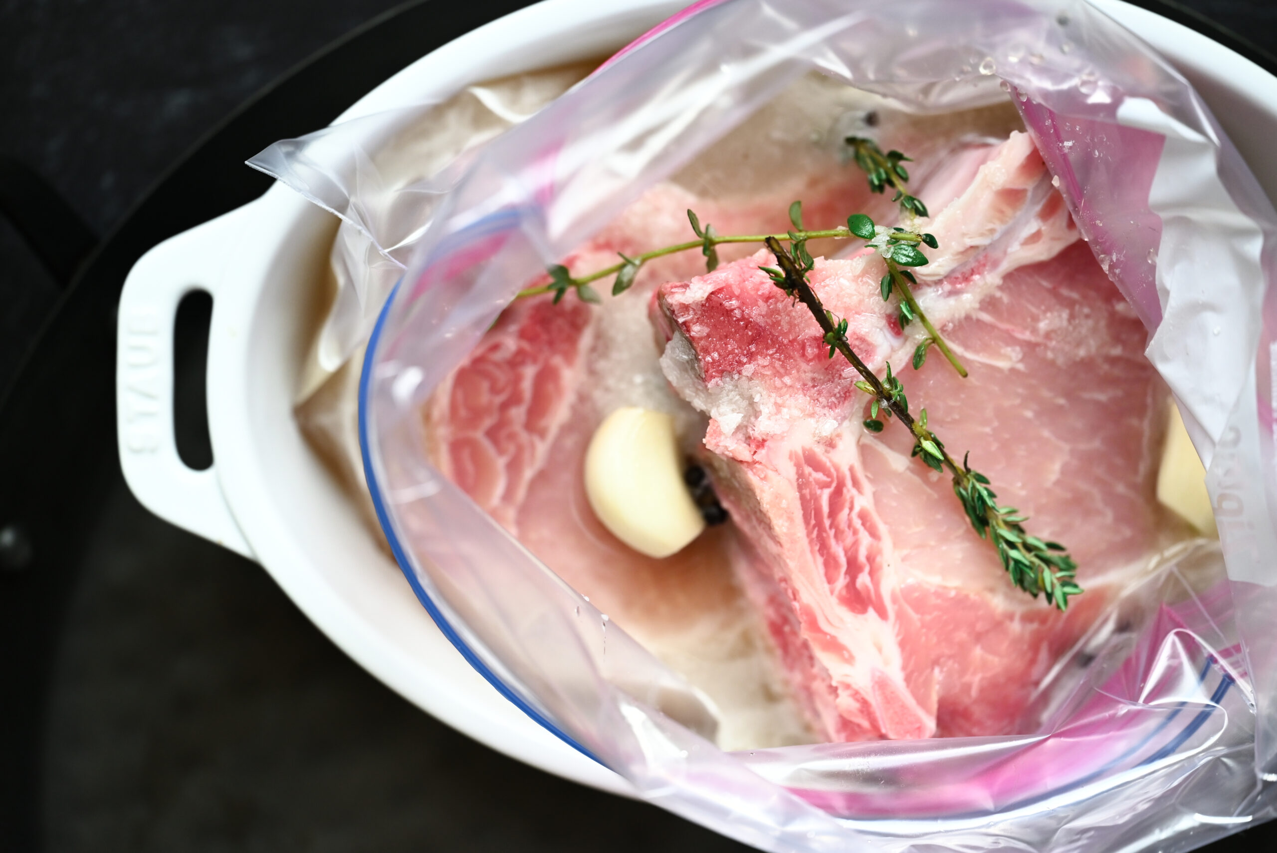 Final shot of the brine in a bag with the pork. 