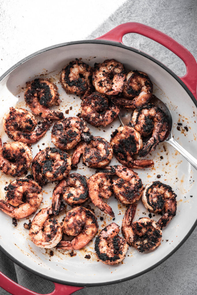 Cast Iron Pan-Seared Shrimp with Romesco Sauce