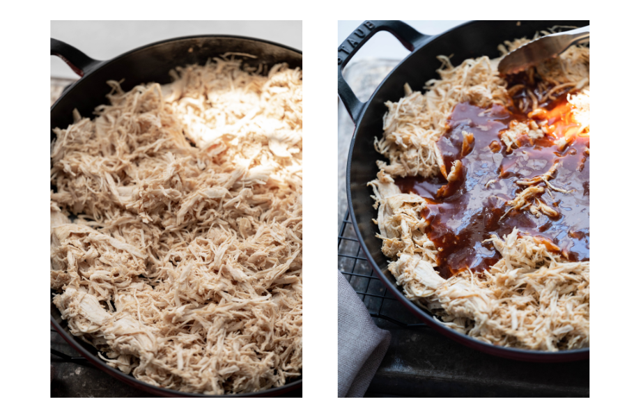 Dutch oven pulled chicken process shots. 