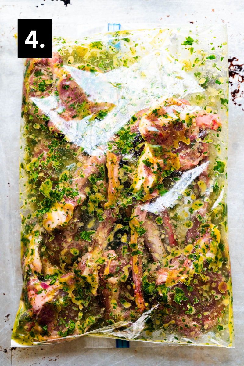 Lamb chops marinating in a plastic bag. 