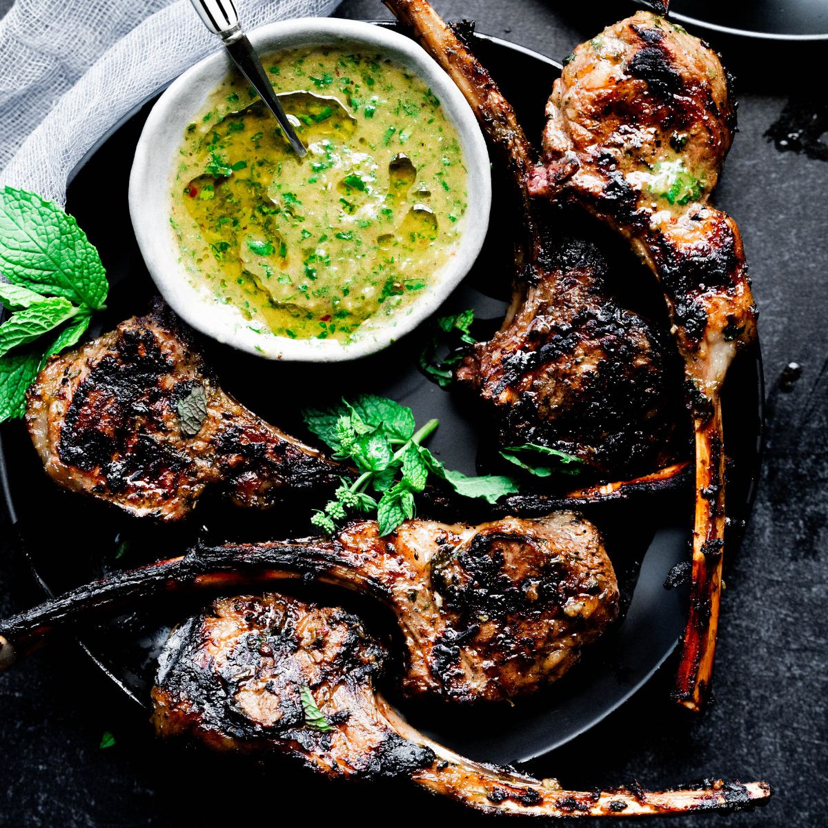 Grilled Lamb Chops with Mint Sauce 