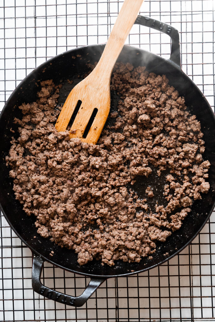 Process shot: browned ground beef. 