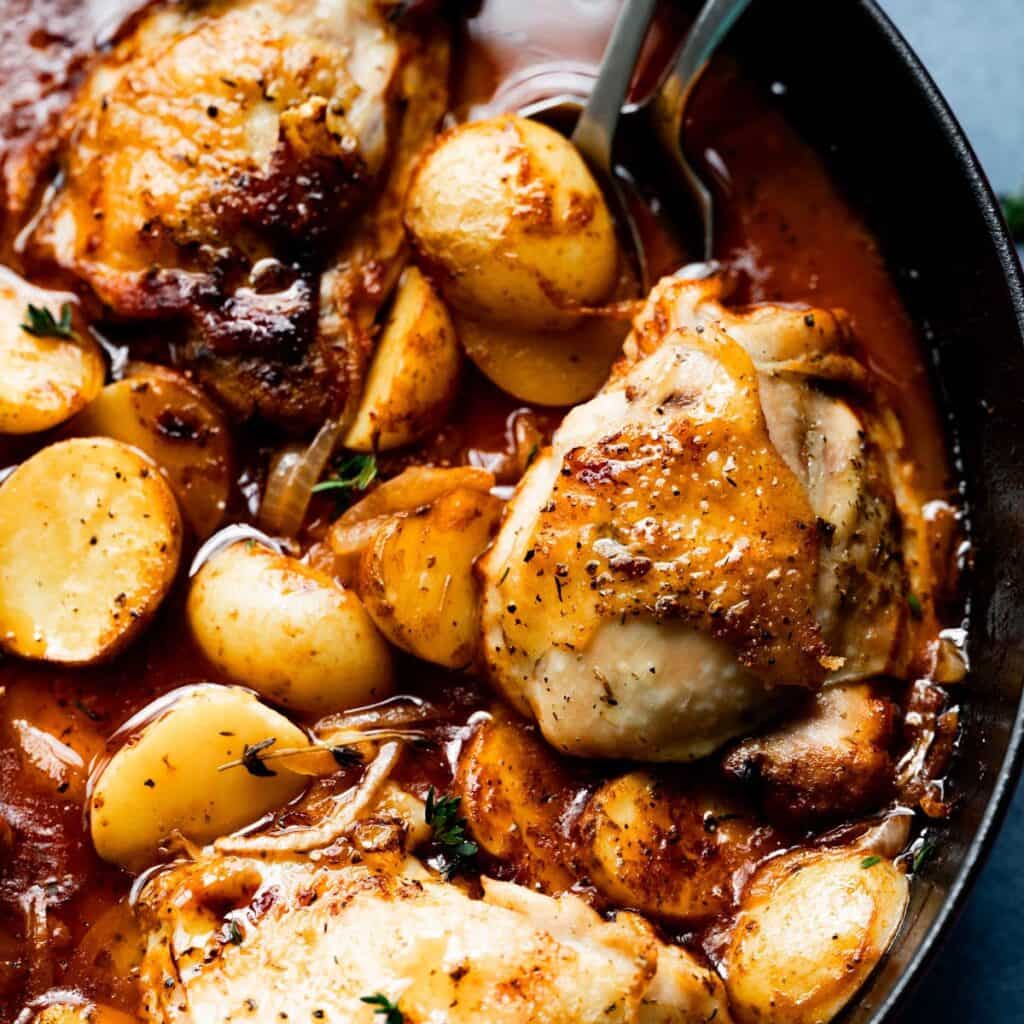 Dutch Oven Apple Cider Braised Chicken Thighs and Potatoes Shutter + Mint