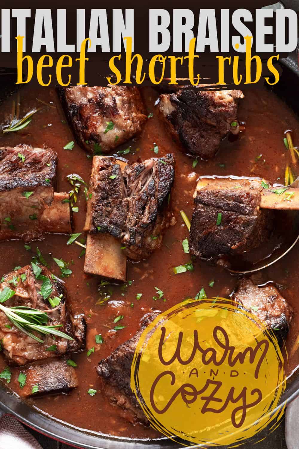 Pinterest pin for Italian braised beef short ribs.  