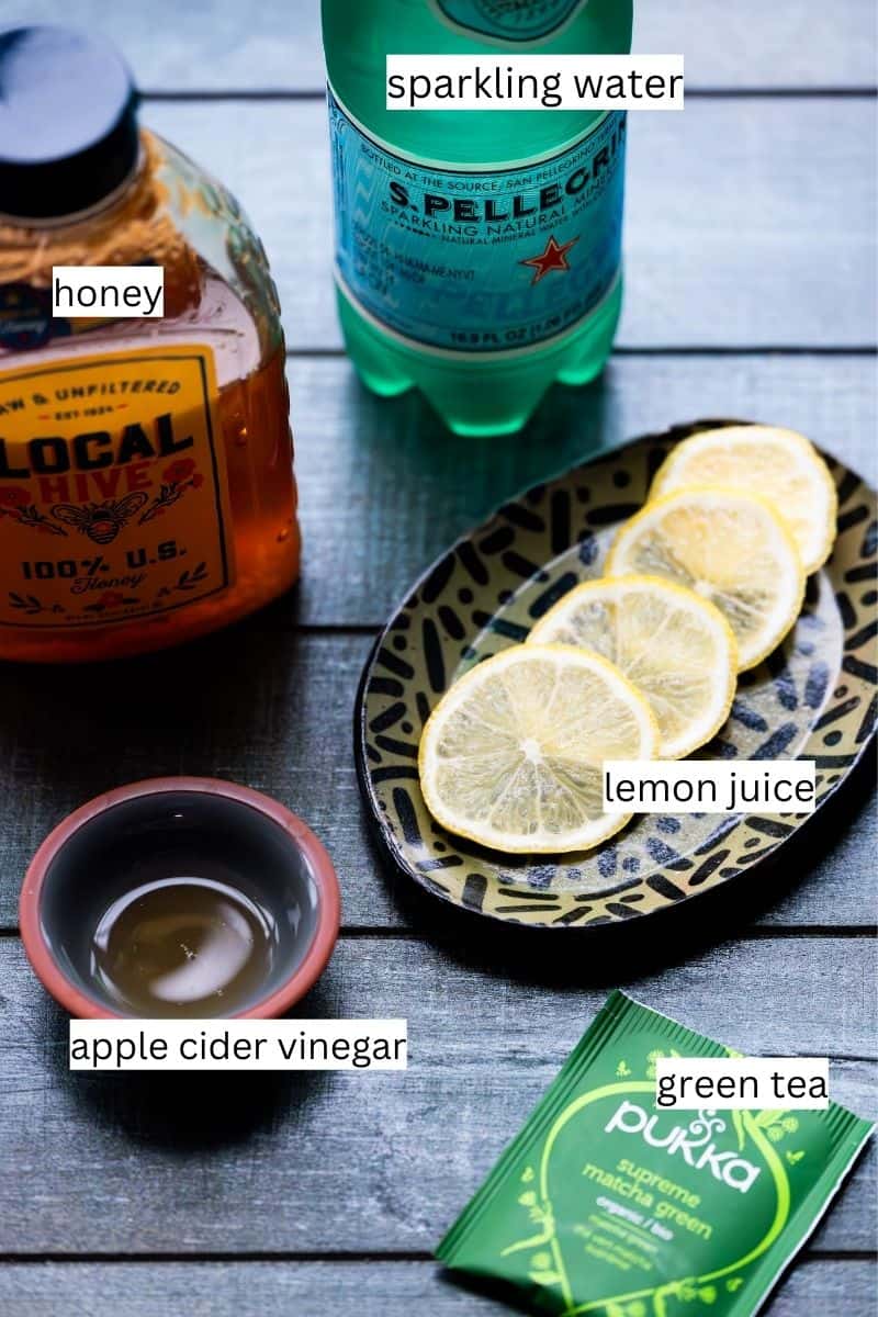 Ingredients needed to make a green tea mocktail