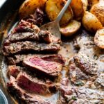 Hero image of mustard steak and potatoes.