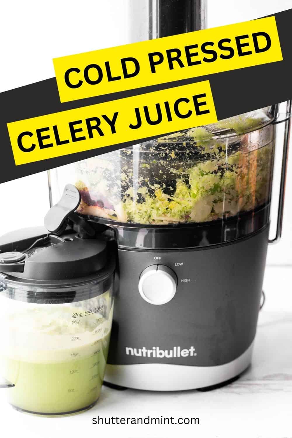 Homemade Celery Juice Pinterest Pin with text overlay. 