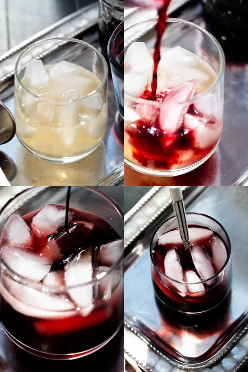 Process images showing how to make a mocktail with kombucha. 