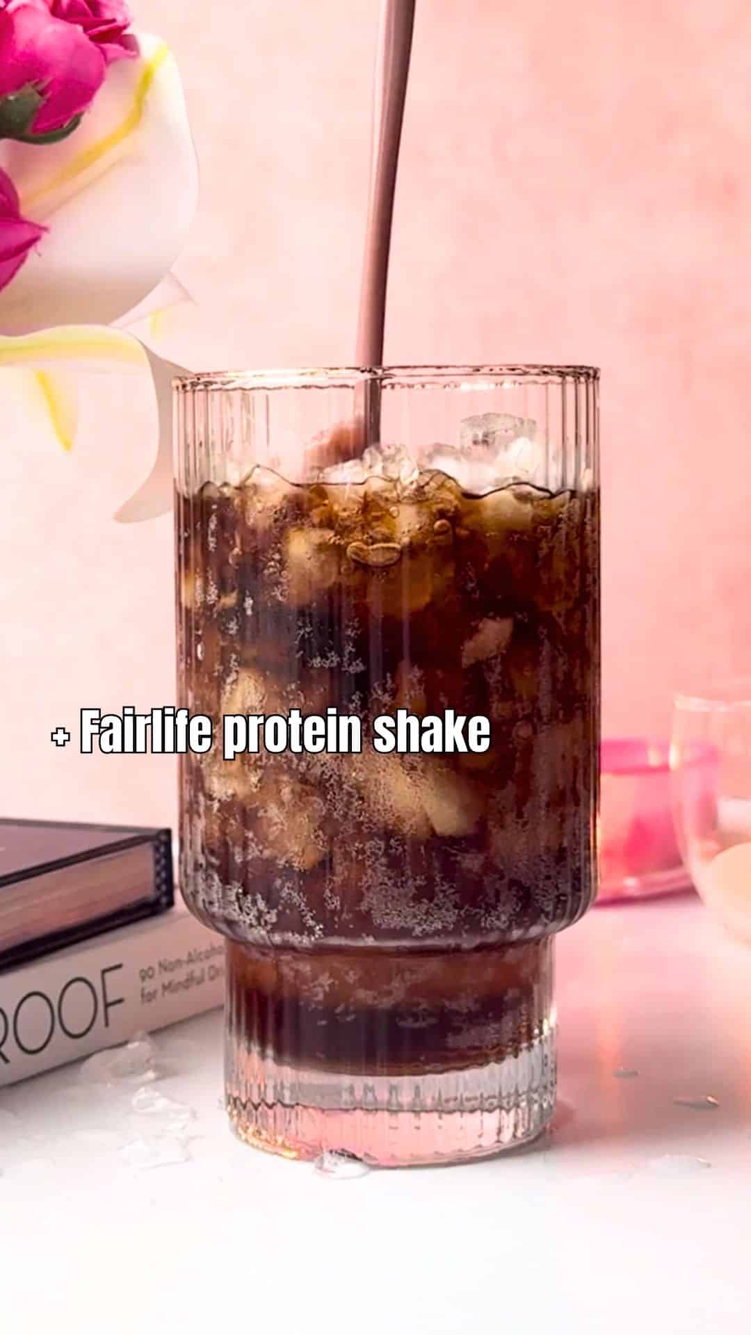 Big image of protein soda in the process of making it with text overlay.