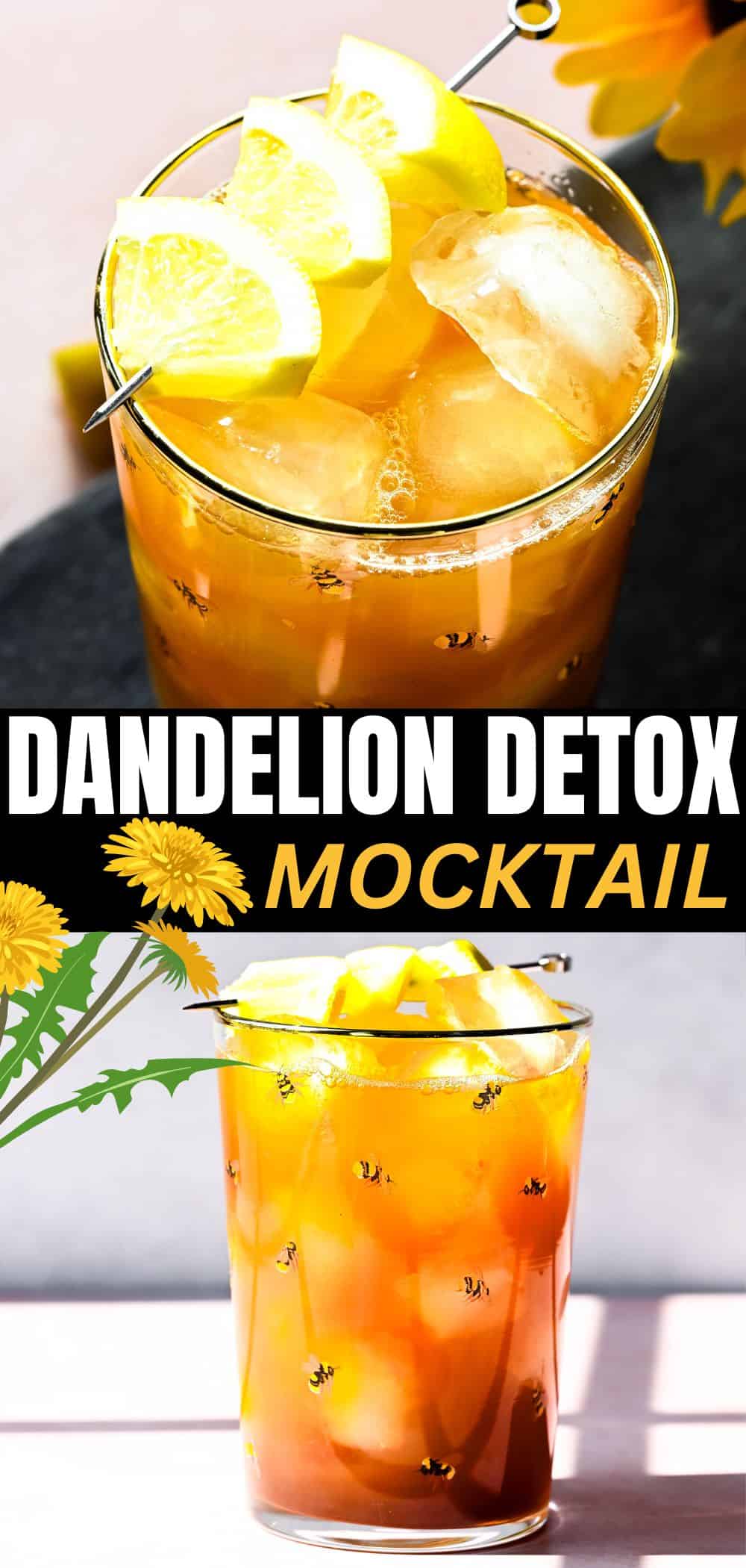 Pinterest image with text overlay of the dandelion mocktail. 
