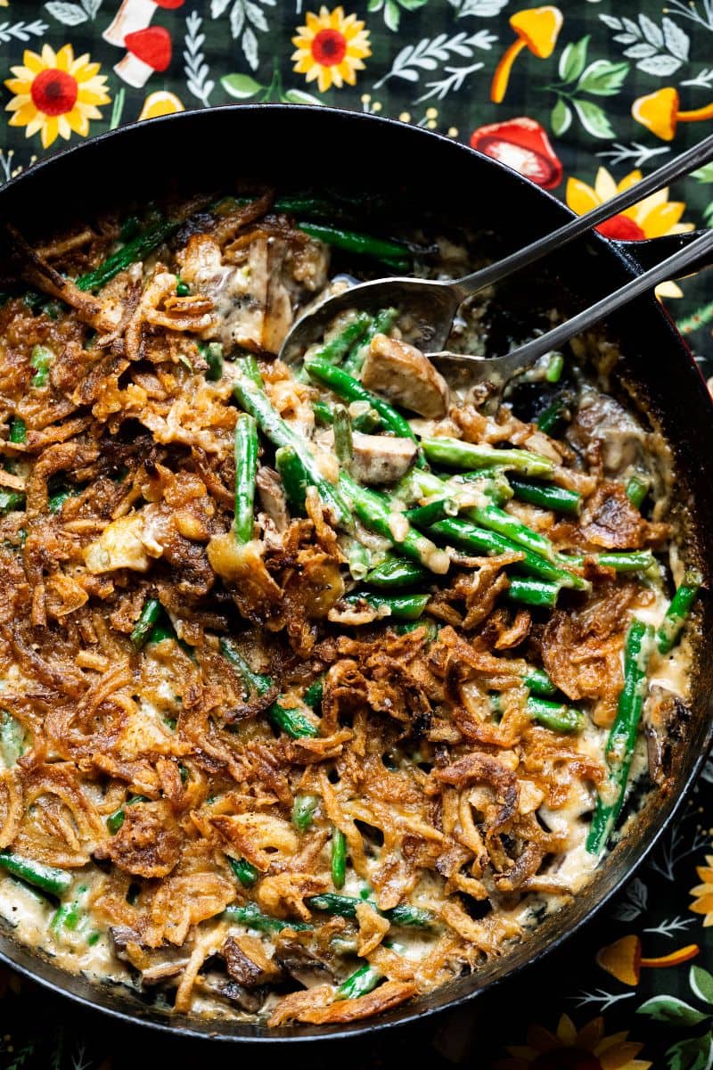 Skillet Green Bean Casserole with fresh green beans. 