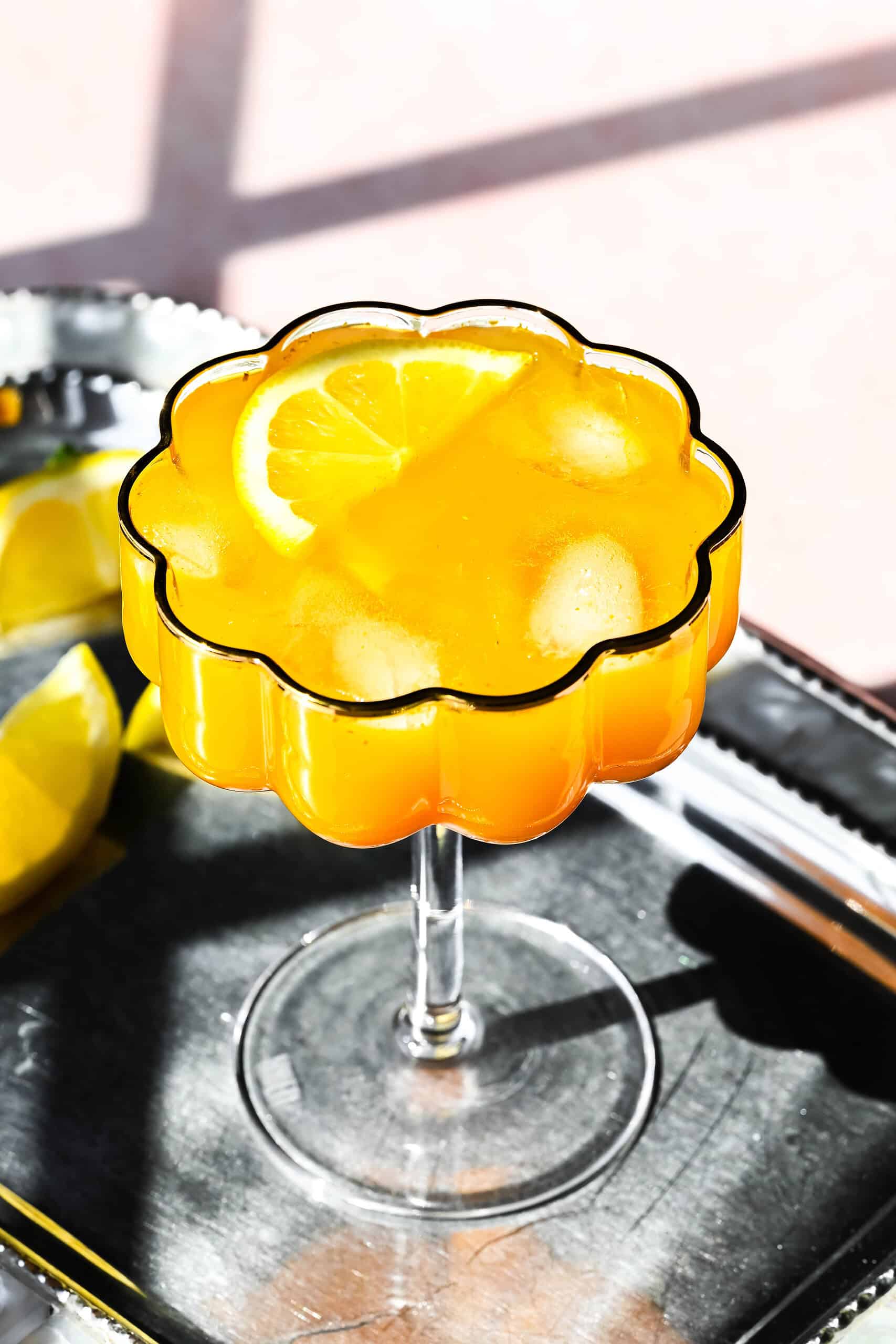 Overhead image with direct light on the pineapple mocktail. 