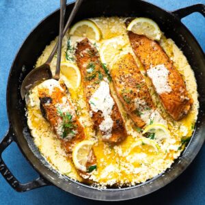 Hero overhead image of Boursin Salmon with Lemon and Dill
