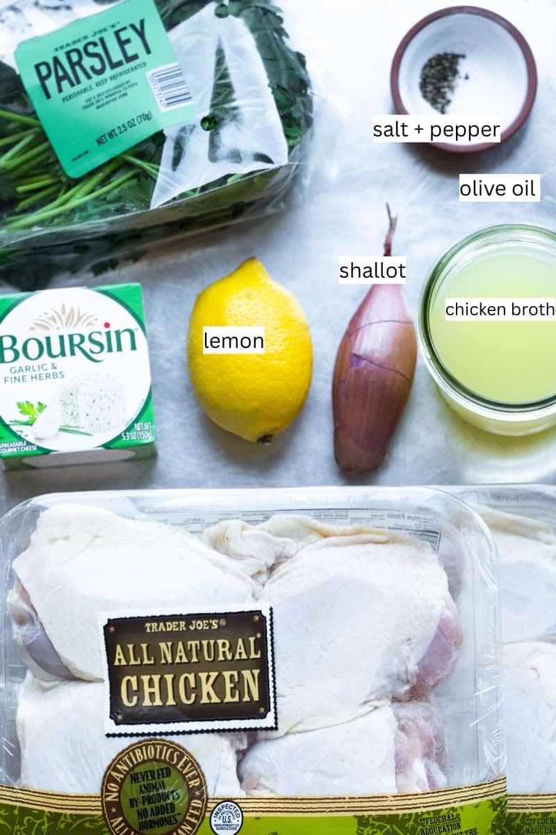 Labeled ingredient list for Boursin Chicken Thighs. 