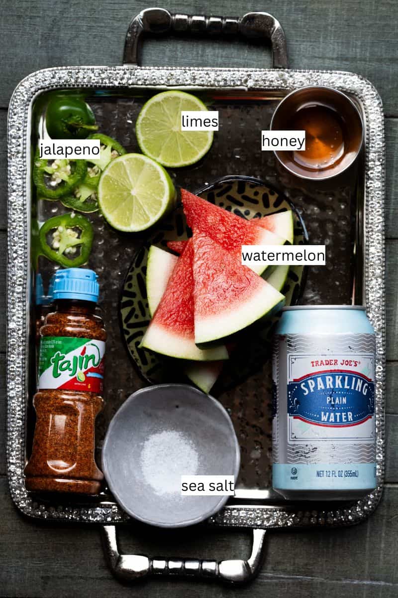 Ingredients on a tray with text overlay.
