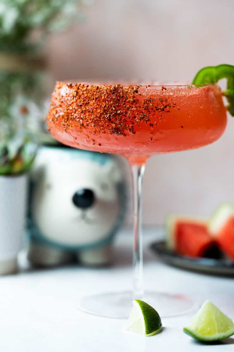Margarita mocktail with Tajin seasoning.