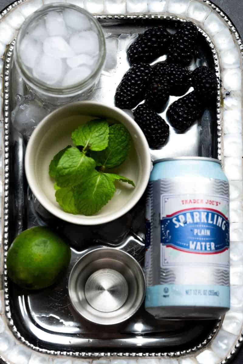 Ingredients on a silver tray.