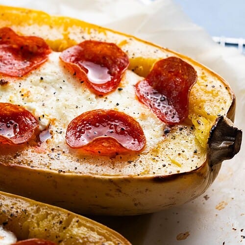 This is a photo of spaghetti squash looking like pizza.