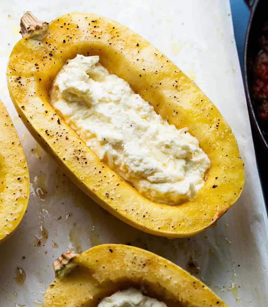 Squash filled with cheese.