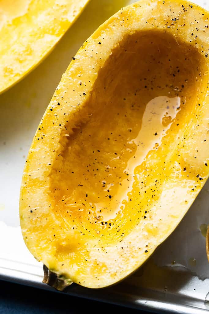 spaghetti squash rubbed with oil.